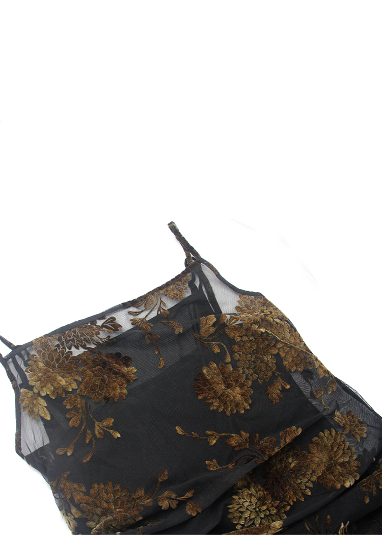 Velvet Floral Flocked Mesh Dress