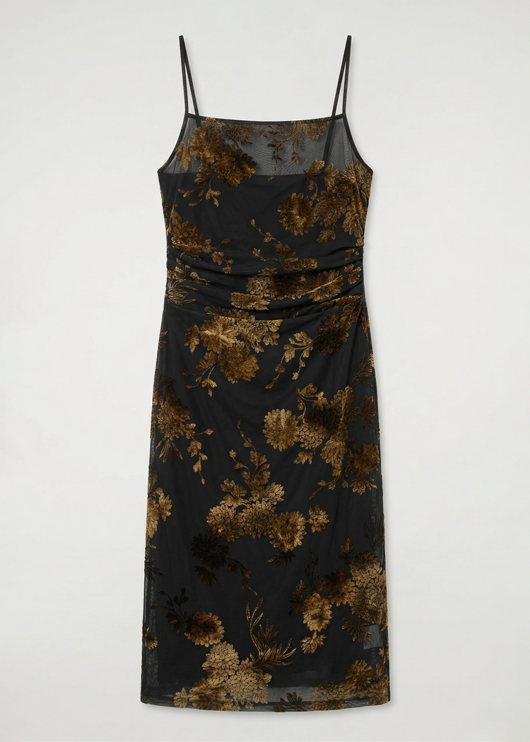 Velvet Floral Flocked Mesh Dress