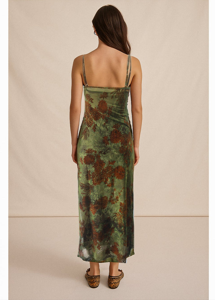 Velvet Floral Flocked Mesh Dress