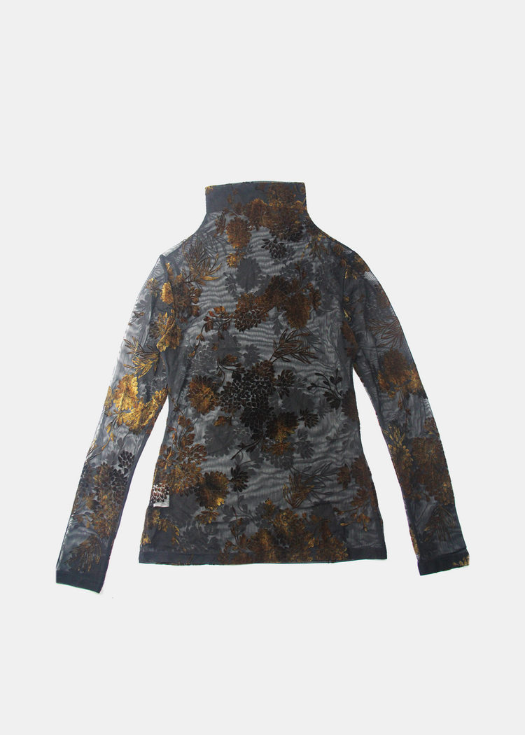 Sheer Velvet Flocked Long Sleeve Top