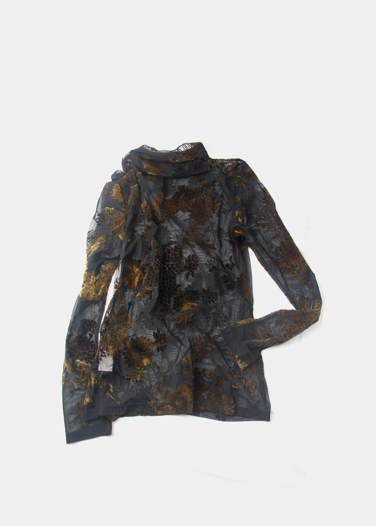 Sheer Velvet Flocked Long Sleeve Top