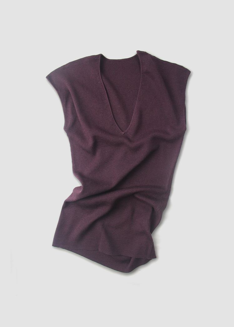 Wool Blend Knitted Rib Top in Purple
