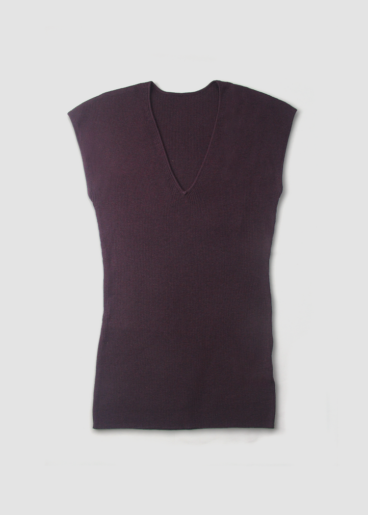 Wool Blend Knitted Rib Top in Purple