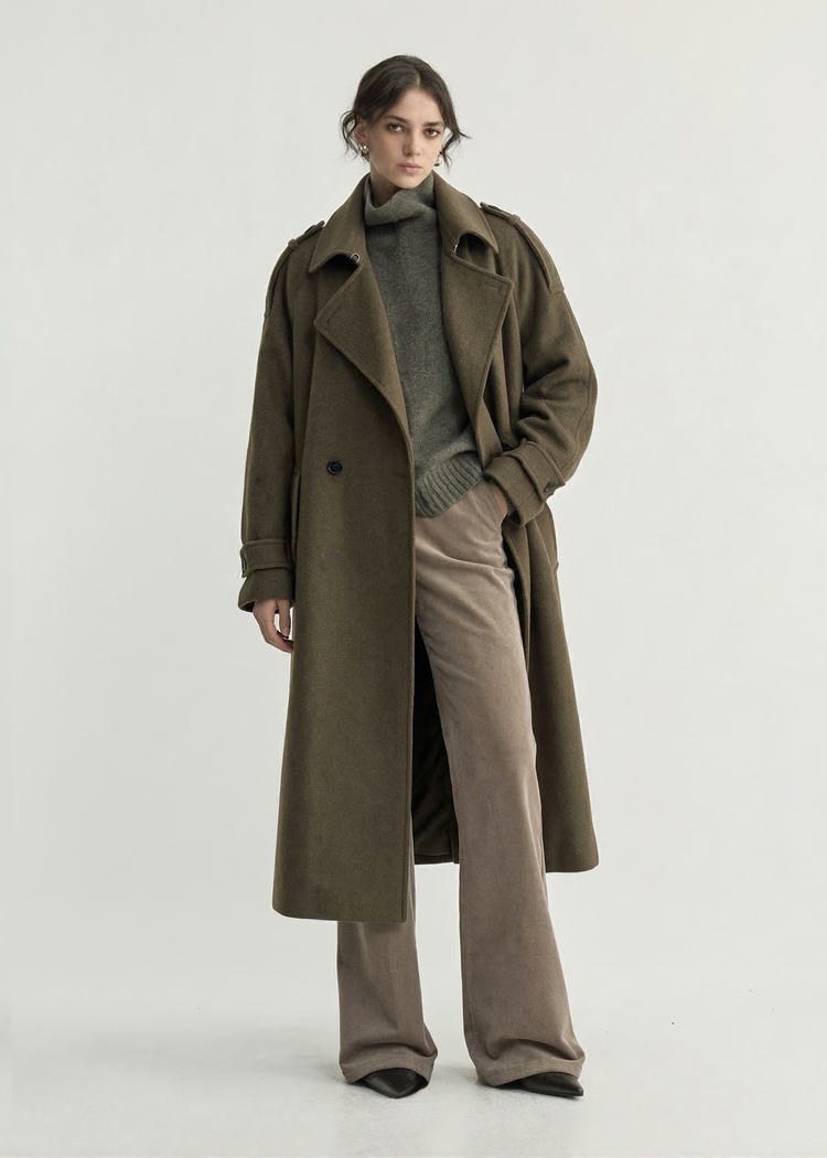 Wool Cashmere Double-Breasted Trench Coat