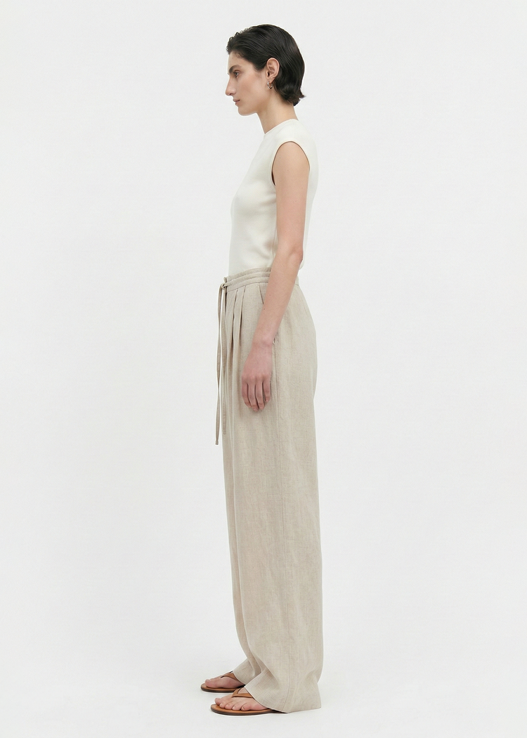 Flax Linen Blend Wide Leg Trousers