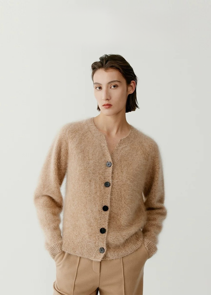 Brushed Cashmere Cardigan - Camel