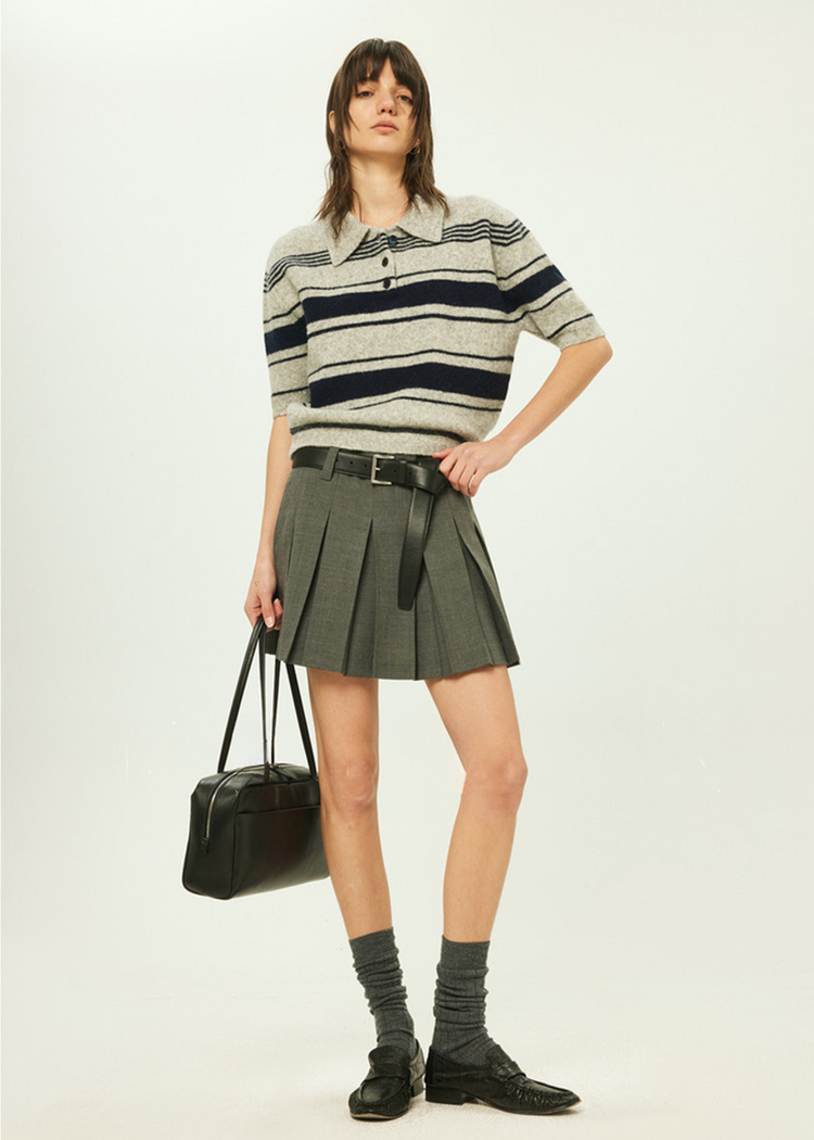 Striped Wool Blend Polo Top