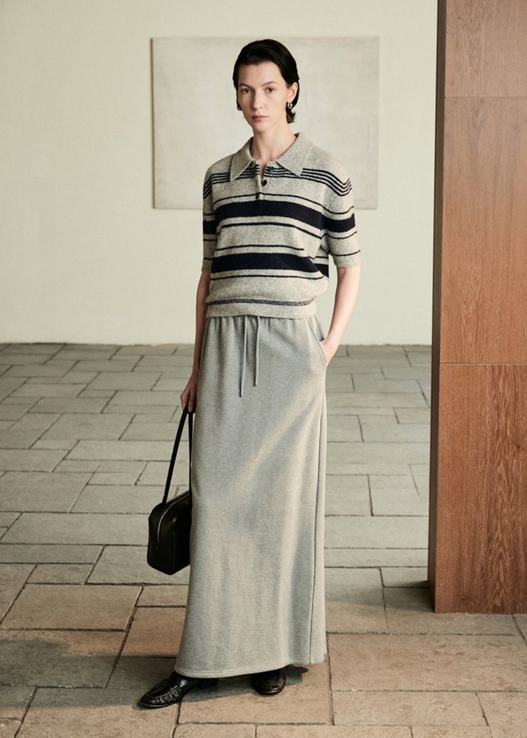 Striped Wool Blend Polo Top