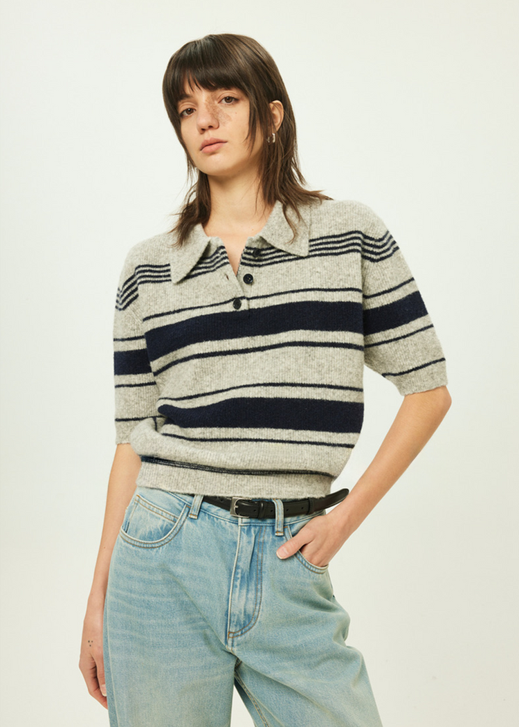 Striped Wool Blend Polo Top