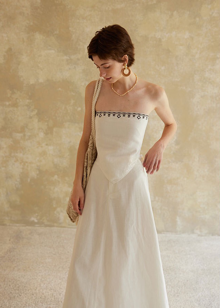 Linen Strapless Top - White