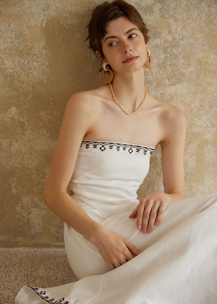 Linen Strapless Top - White