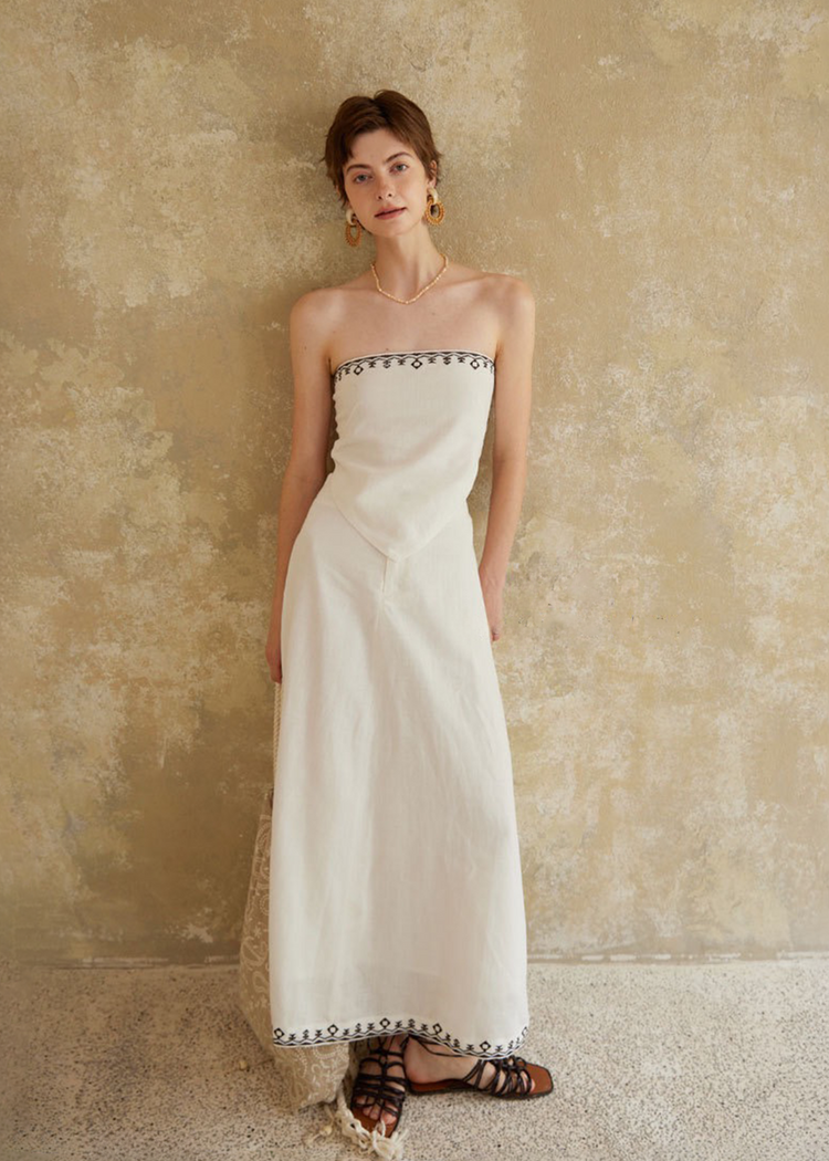 Linen Strapless Top - White