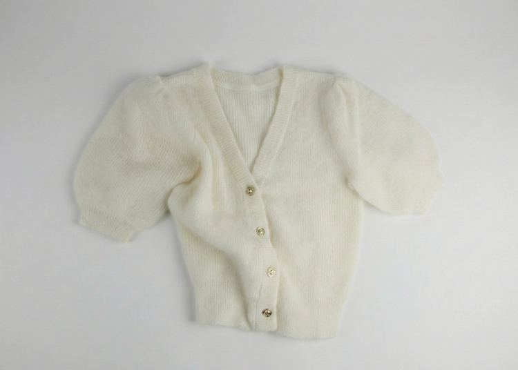 Mohair Blend Hand-Knitted Short Sleeve Top in White