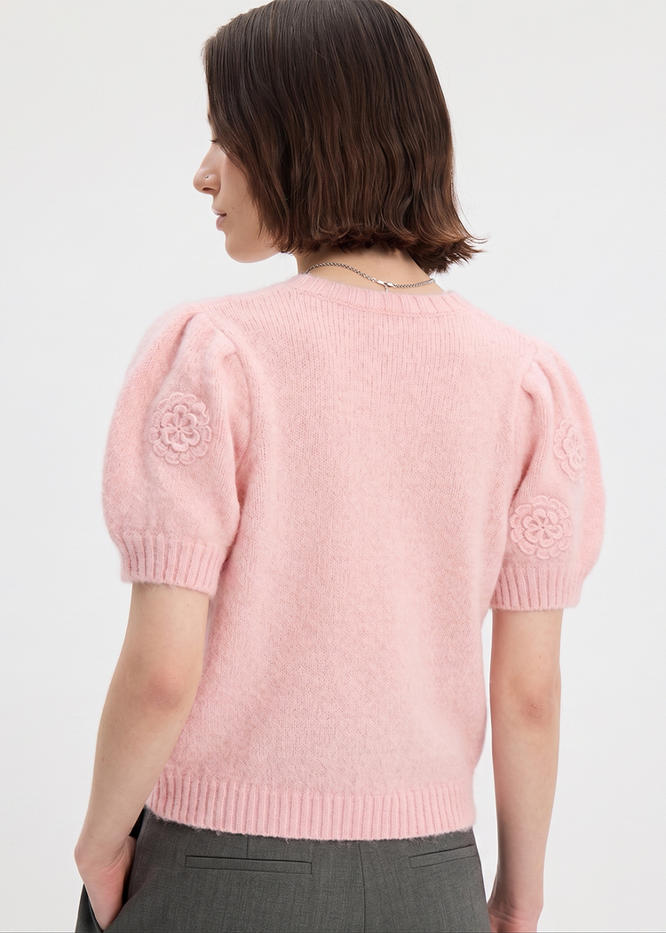 Mohair Wool Blend Short Sleeve Top