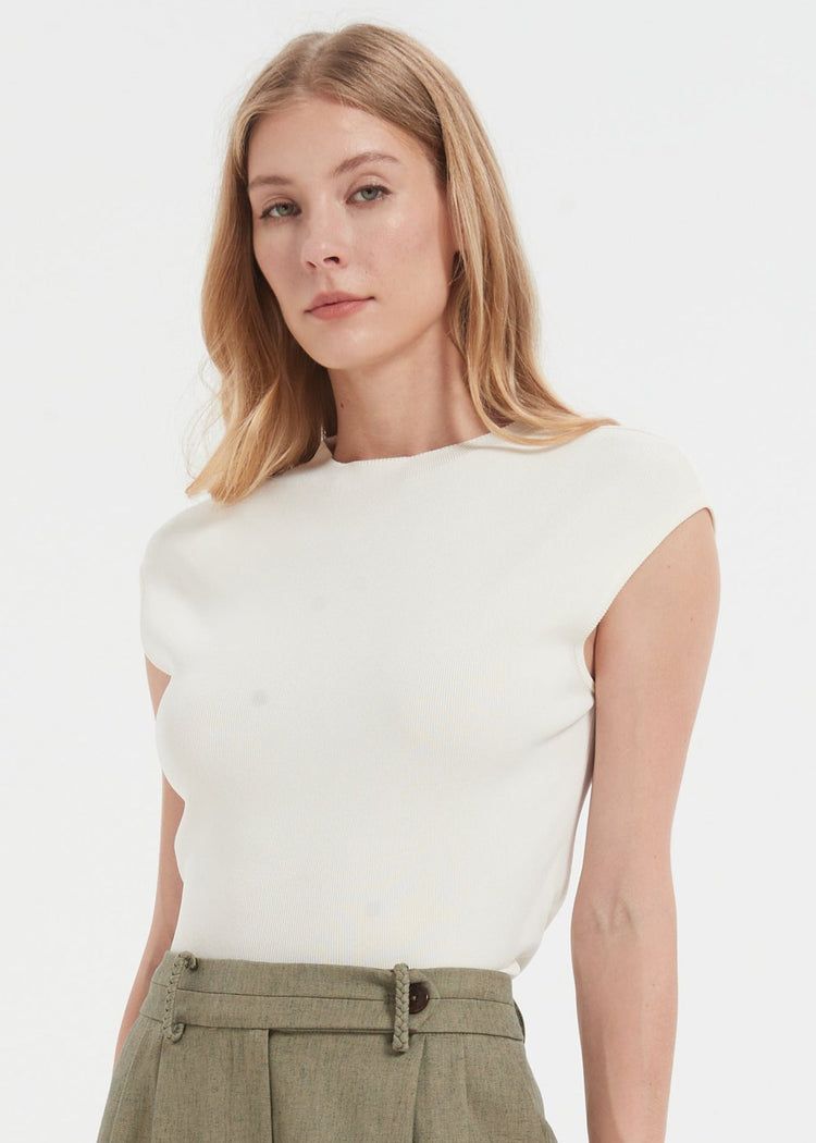 Knitted Cap Sleeve Top in White
