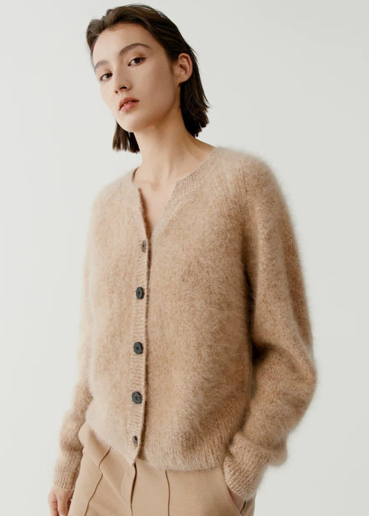 Brushed Cashmere Cardigan - Camel