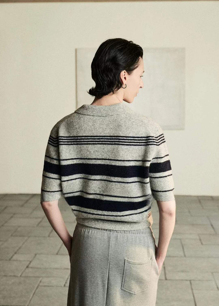 Striped Wool Blend Polo Top