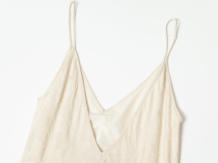 Lyocell Linen Blend V-Neck Maxi Dress in Beige