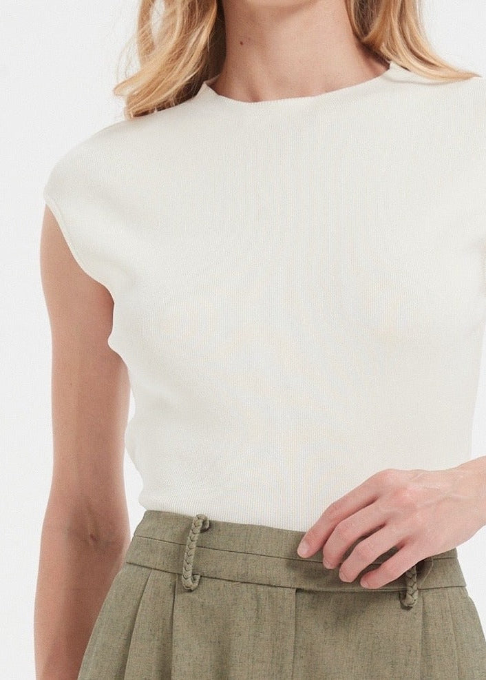 Knitted Cap Sleeve Top in White