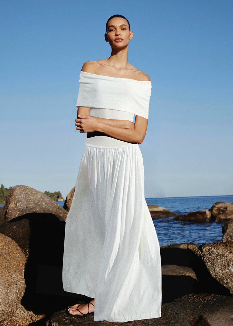 Wool Lyocell Blend Off-Shoulder Maxi Dress