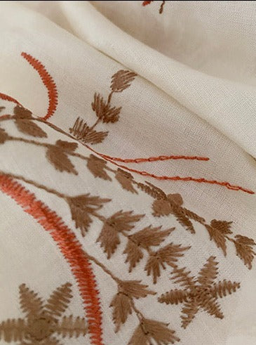 Embroidered Cotton Blend Shirt in Beige