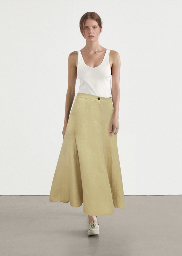 Linen Blend A-line Maxi Skirt