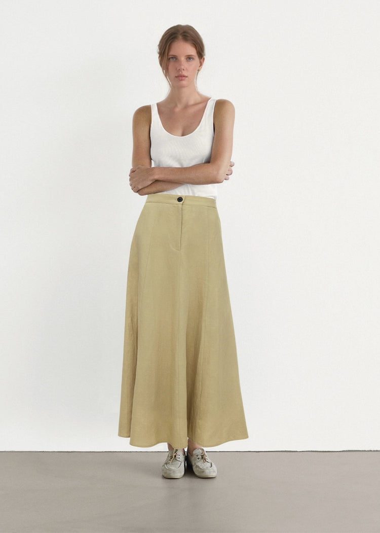 Linen Blend A-line Maxi Skirt