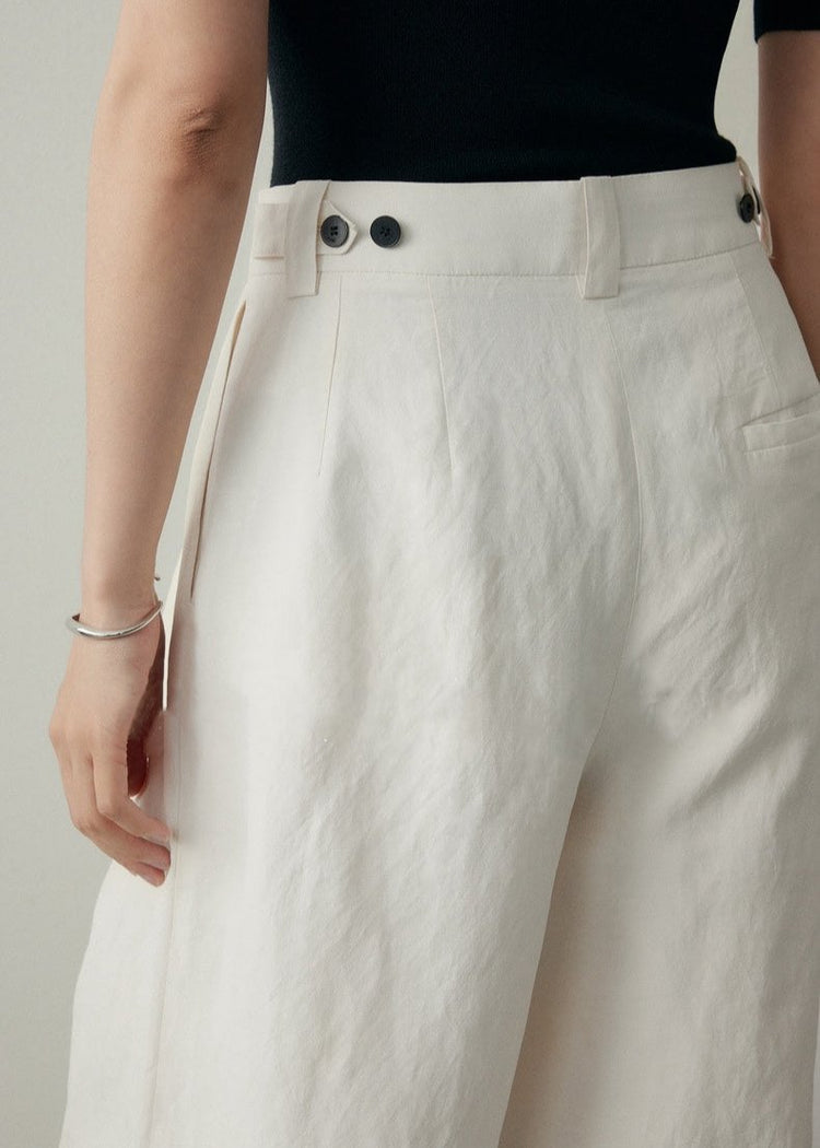 Draped Linen Blend Wide-leg Trousers