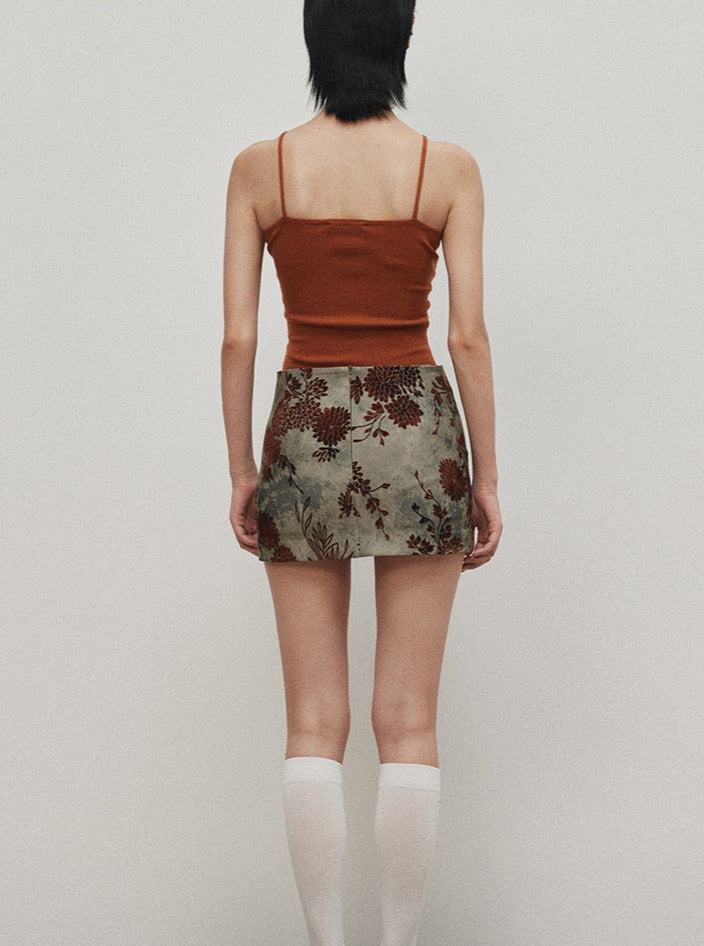 Flocked Floral Mini Skirt