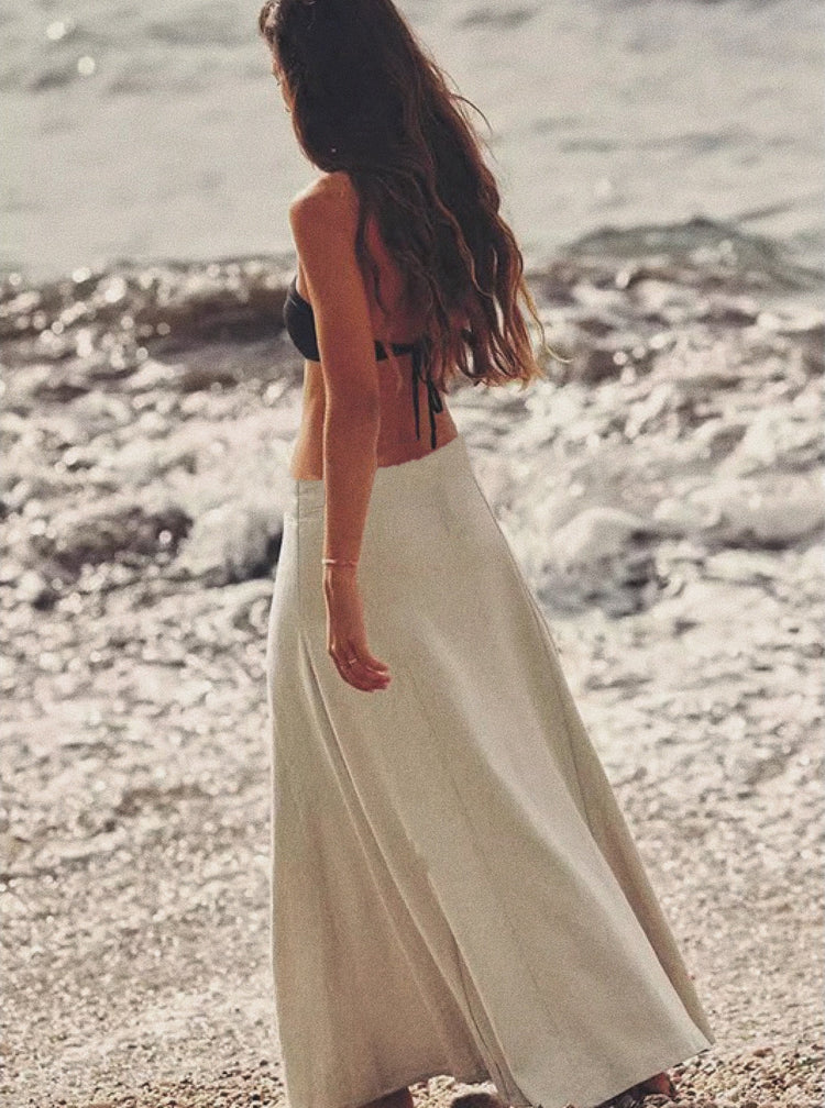Linen Blend A-line Maxi Skirt