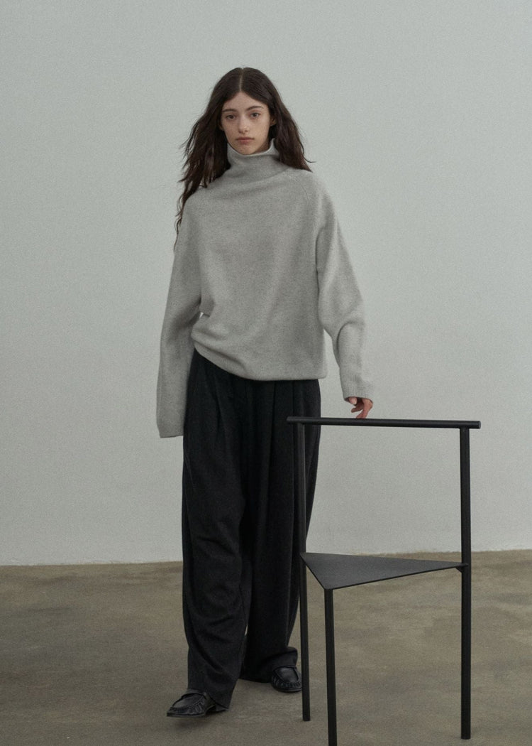 Wool Roll Neck Jumper in Grey Melange