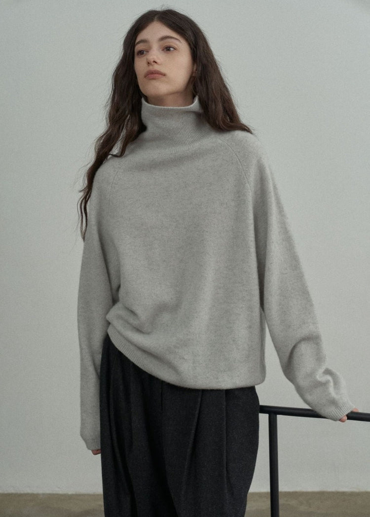 Wool Roll Neck Jumper in Grey Melange