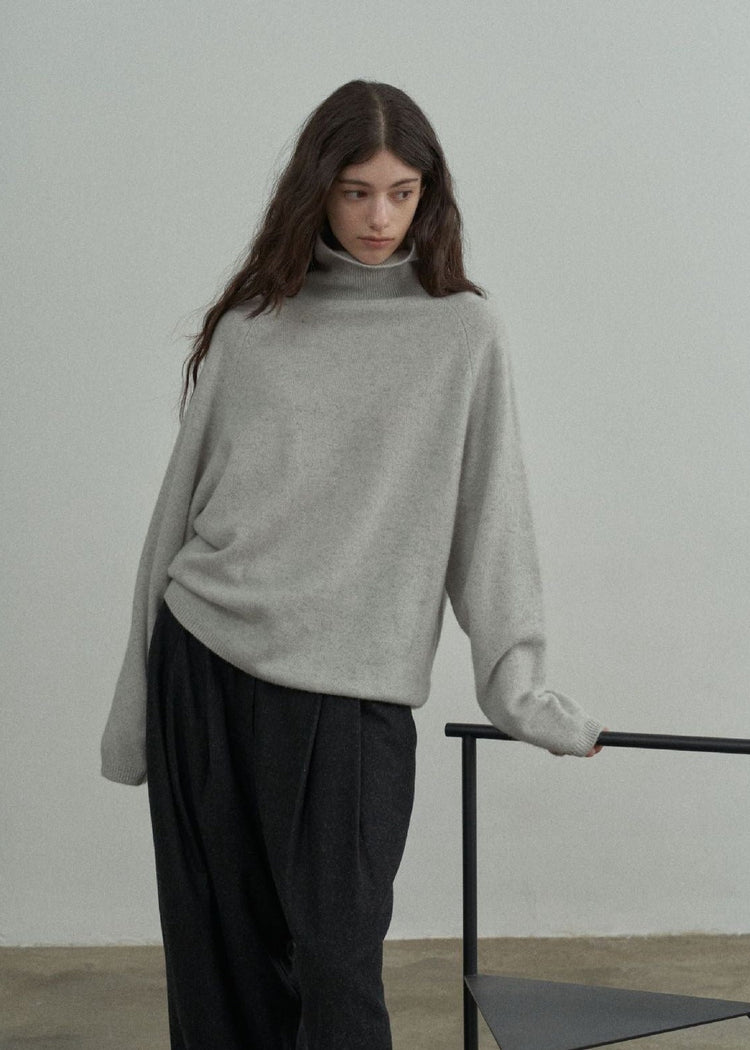 Wool Roll Neck Jumper in Grey Melange