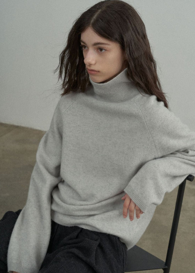 Wool Roll Neck Jumper in Grey Melange
