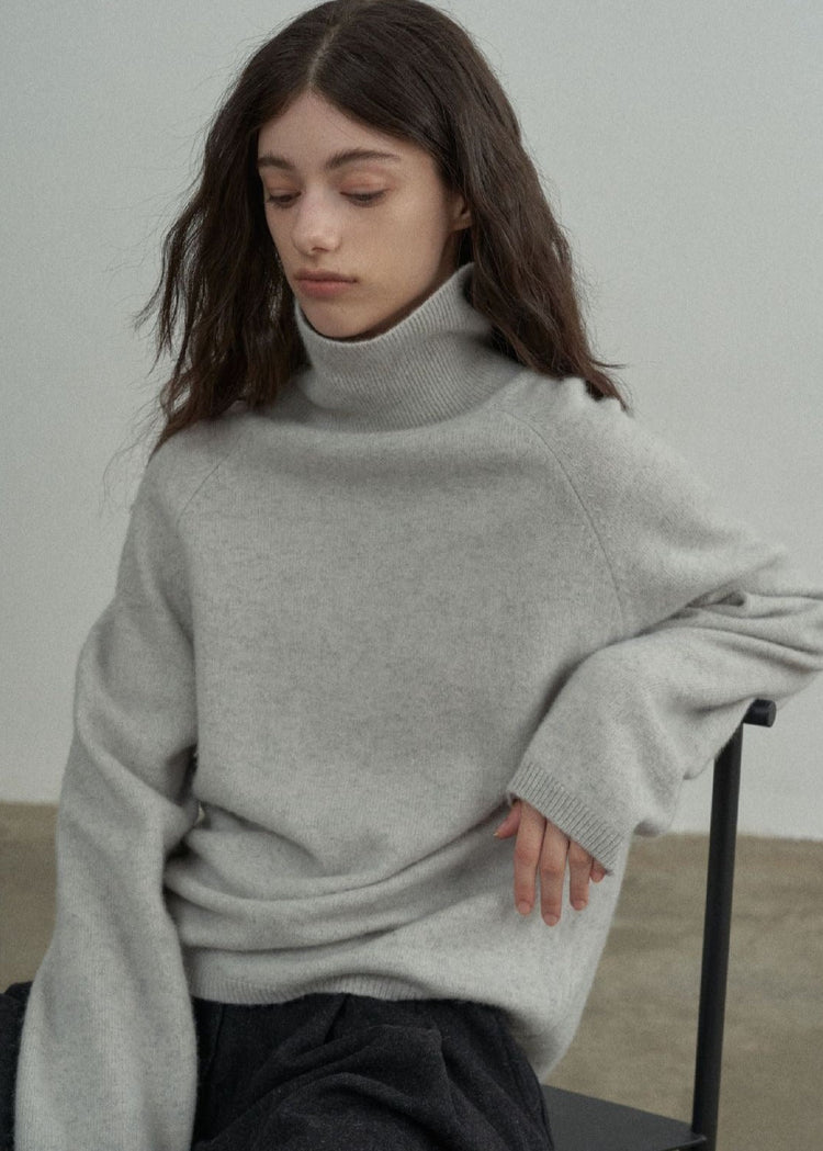 Wool Roll Neck Jumper in Grey Melange