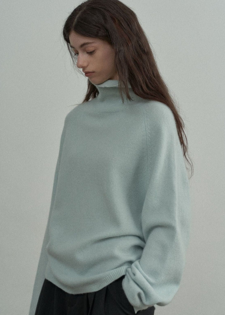Wool Roll Neck Jumper in Aqua Haze