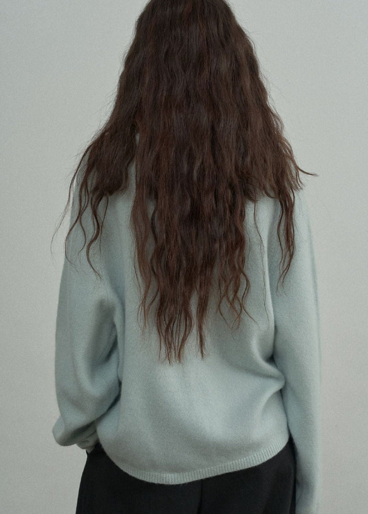 Wool Roll Neck Jumper in Aqua Haze