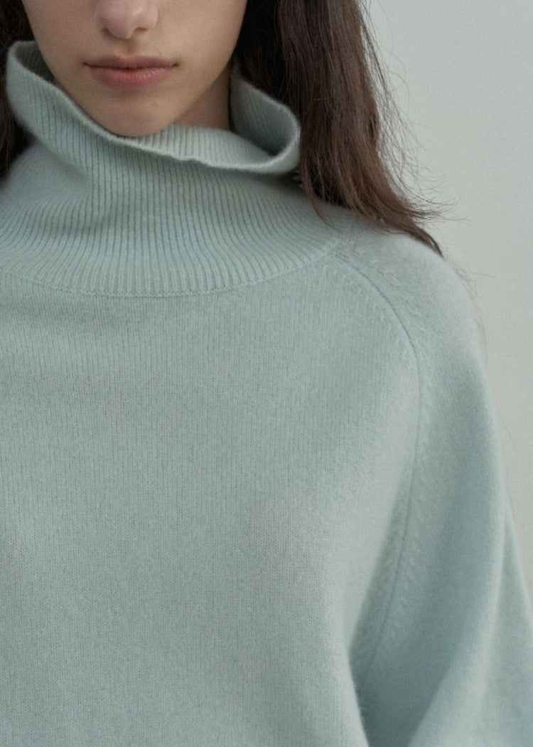 Wool Roll Neck Jumper in Aqua Haze