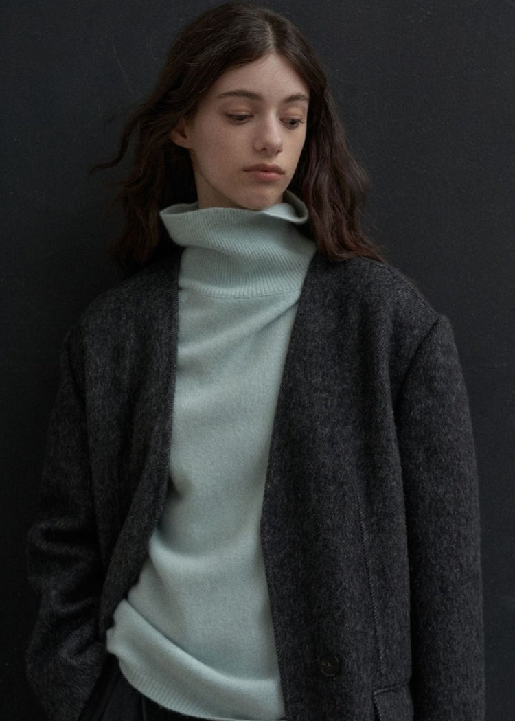Wool Roll Neck Jumper in Aqua Haze