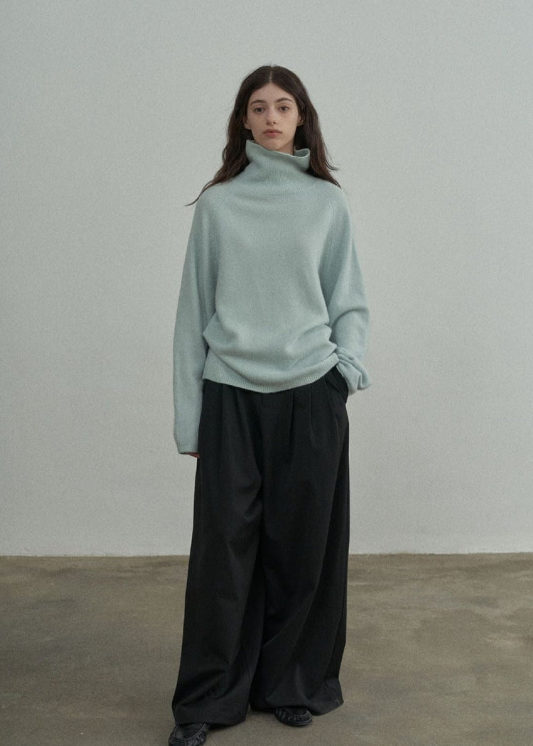 Wool Roll Neck Jumper in Aqua Haze