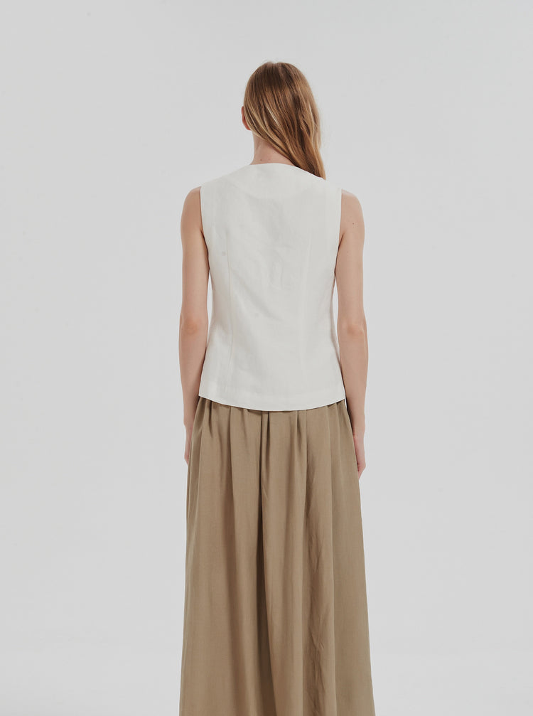 Handmade Linen Blend Waistcoat-Ivory
