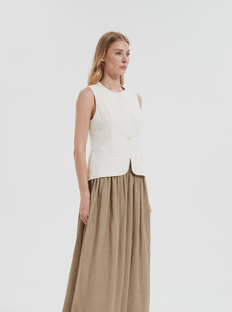 Handmade Linen Blend Waistcoat-Ivory