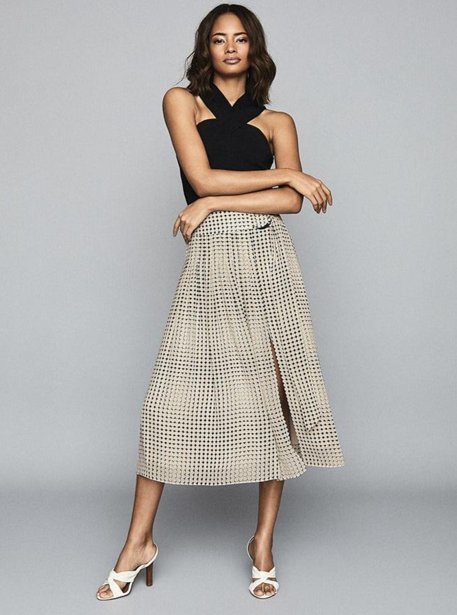 Geometric Print Skirt with Split