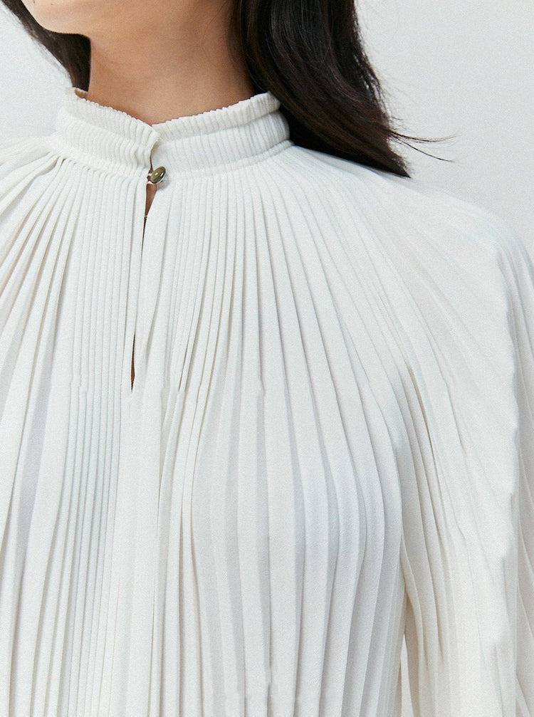 Pleated Long Sleeve Midi Dress