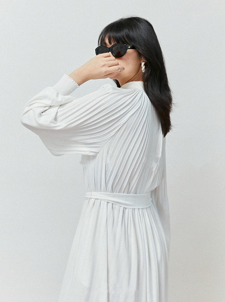 Pleated Long Sleeve Midi Dress