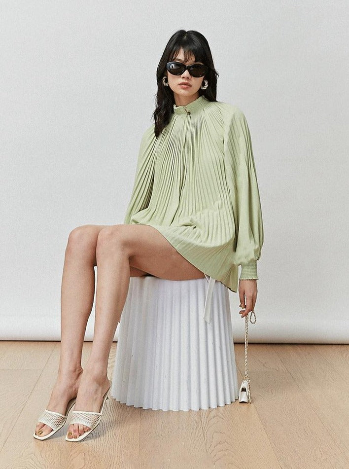 Pleated Long Sleeve Blouse