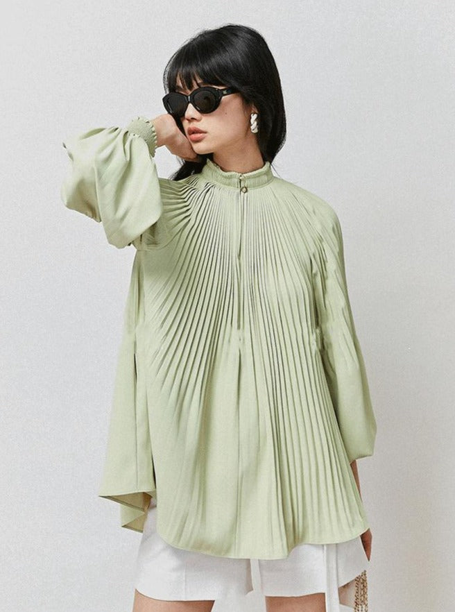Pleated Long Sleeve Blouse