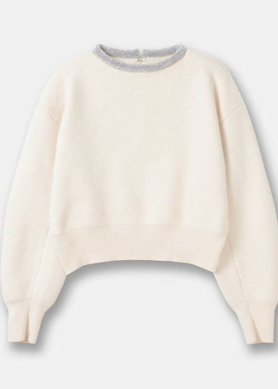 Embellished Neckline Wool Jumper