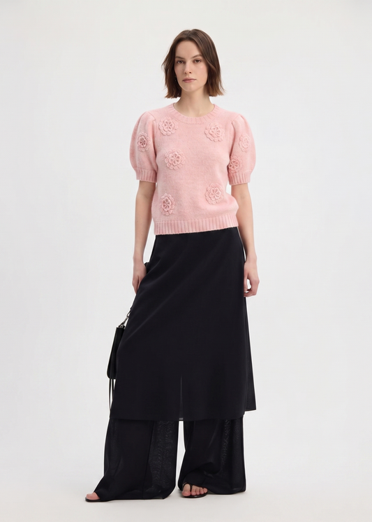 Mohair Wool Blend Short Sleeve Top