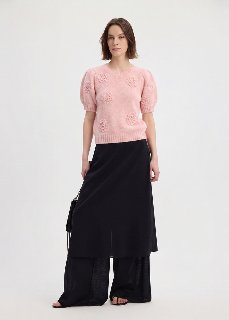 Mohair Wool Blend Short Sleeve Top
